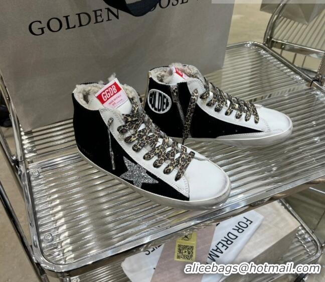 Inexpensive Golden Goose Francy High-top Sneakers in Suede and Leather with Glitter G0185 Silver Star White/Black 2022