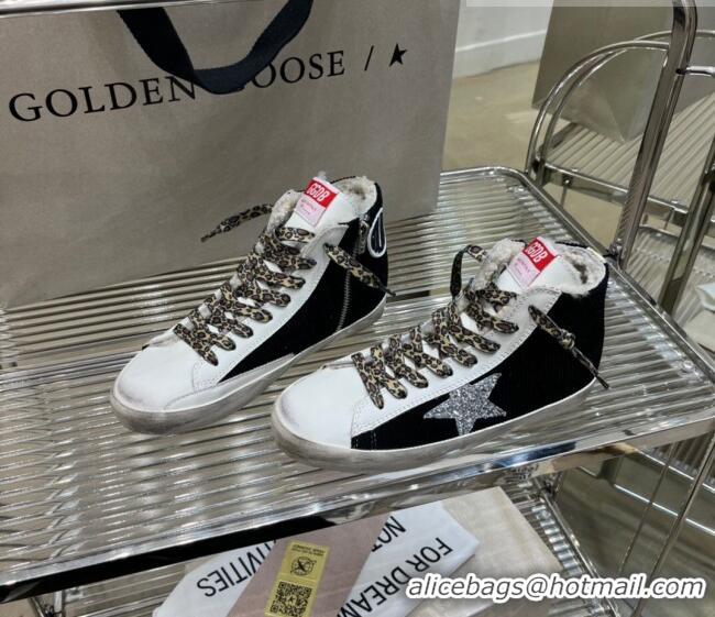 Inexpensive Golden Goose Francy High-top Sneakers in Suede and Leather with Glitter G0185 Silver Star White/Black 2022