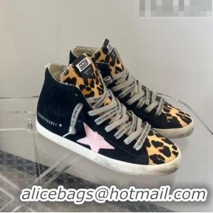 Cheap Golden Goose Francy High-top Sneakers in Suede and Horse Fur G0186 Black/Leopard Print 2022