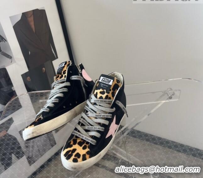 Cheap Golden Goose Francy High-top Sneakers in Suede and Horse Fur G0186 Black/Leopard Print 2022