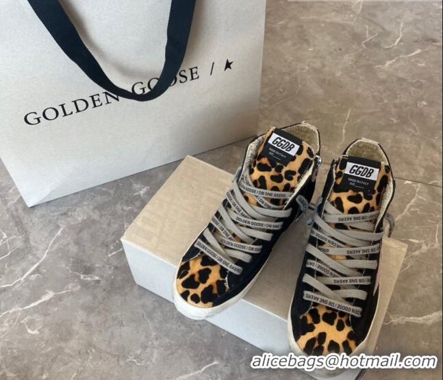 Cheap Golden Goose Francy High-top Sneakers in Suede and Horse Fur G0186 Black/Leopard Print 2022