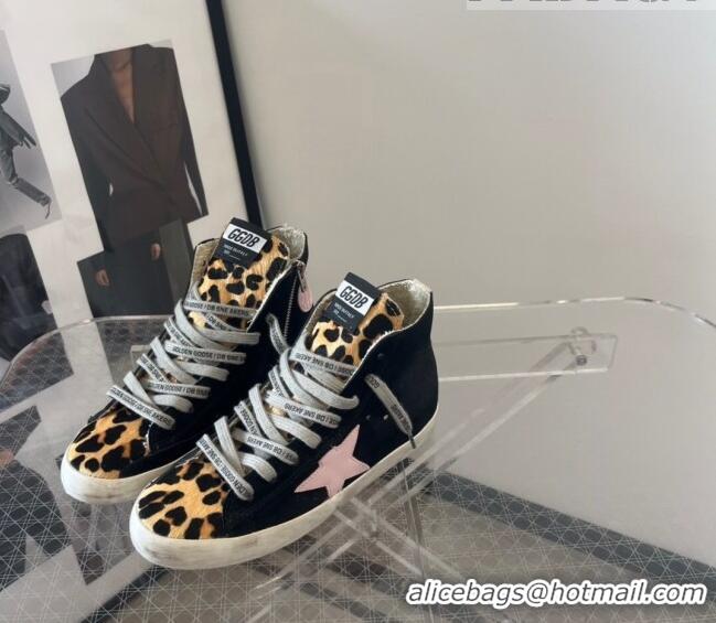 Cheap Golden Goose Francy High-top Sneakers in Suede and Horse Fur G0186 Black/Leopard Print 2022