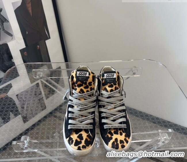 Cheap Golden Goose Francy High-top Sneakers in Suede and Horse Fur G0186 Black/Leopard Print 2022