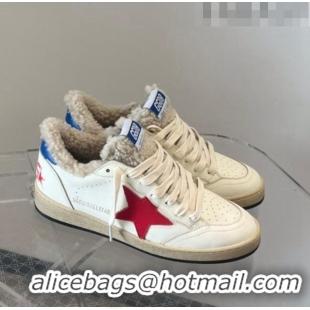 Best Price Golden Goose Ball Star Sneakers in Calfskin and Shearling with G10187 Red Star White 2022