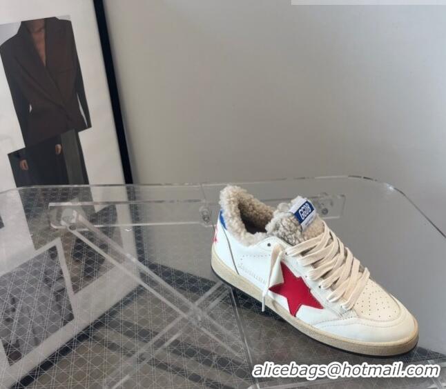 Best Price Golden Goose Ball Star Sneakers in Calfskin and Shearling with G10187 Red Star White 2022