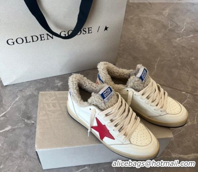 Best Price Golden Goose Ball Star Sneakers in Calfskin and Shearling with G10187 Red Star White 2022