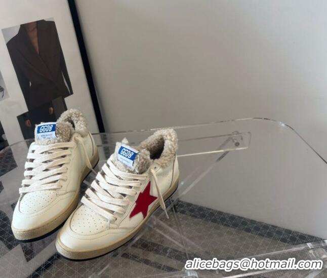 Best Price Golden Goose Ball Star Sneakers in Calfskin and Shearling with G10187 Red Star White 2022