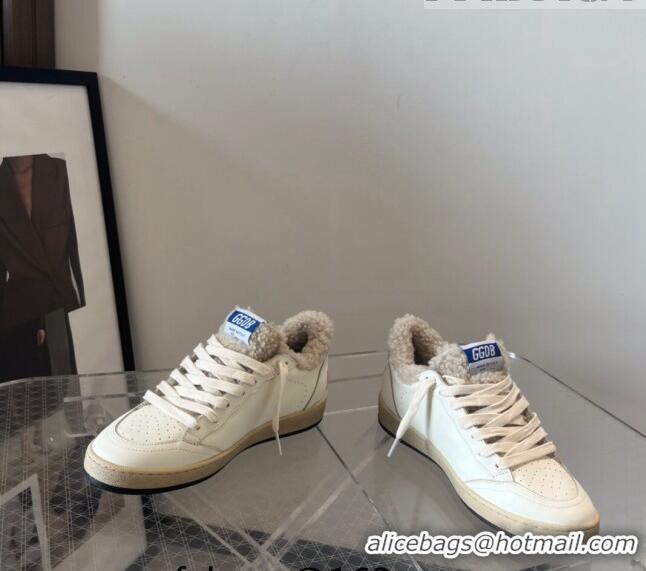 Best Price Golden Goose Ball Star Sneakers in Calfskin and Shearling with G10187 Red Star White 2022