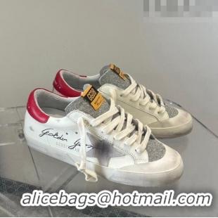 Free Shipping Golden Goose Super-Star Sneakers in Calfskin and Glitter with G0189 Grey Star White 2022