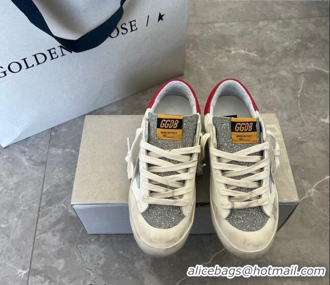 Free Shipping Golden Goose Super-Star Sneakers in Calfskin and Glitter with G0189 Grey Star White 2022