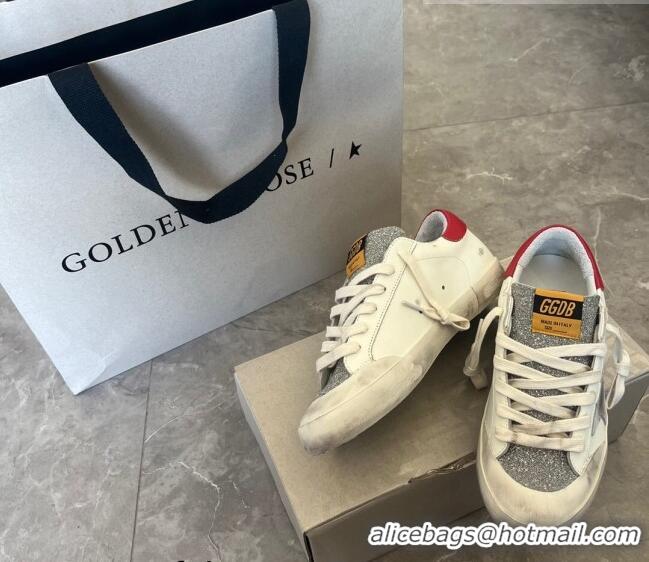 Free Shipping Golden Goose Super-Star Sneakers in Calfskin and Glitter with G0189 Grey Star White 2022