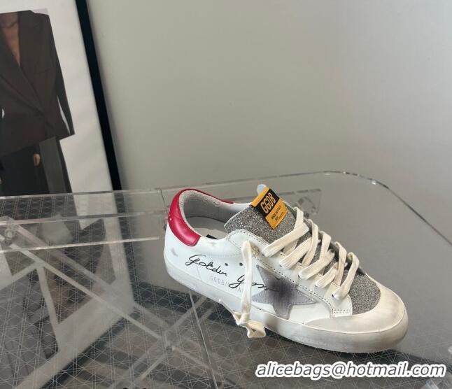 Free Shipping Golden Goose Super-Star Sneakers in Calfskin and Glitter with G0189 Grey Star White 2022