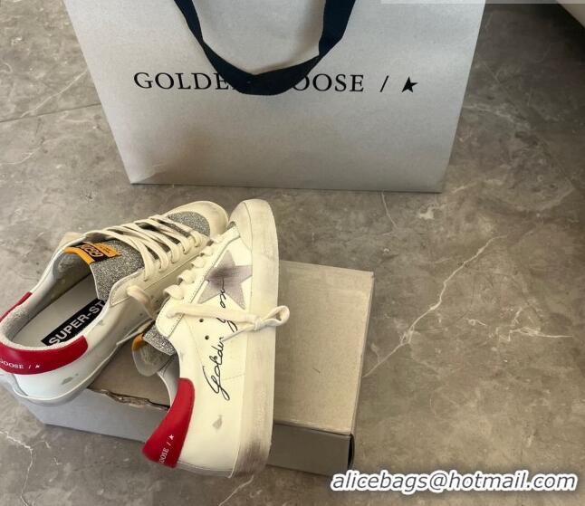 Free Shipping Golden Goose Super-Star Sneakers in Calfskin and Glitter with G0189 Grey Star White 2022