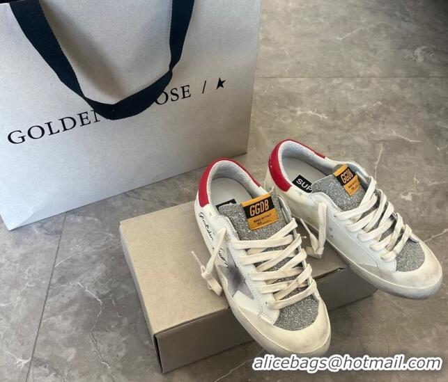 Free Shipping Golden Goose Super-Star Sneakers in Calfskin and Glitter with G0189 Grey Star White 2022