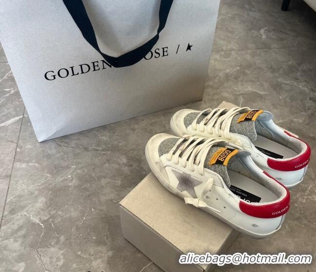 Free Shipping Golden Goose Super-Star Sneakers in Calfskin and Glitter with G0189 Grey Star White 2022