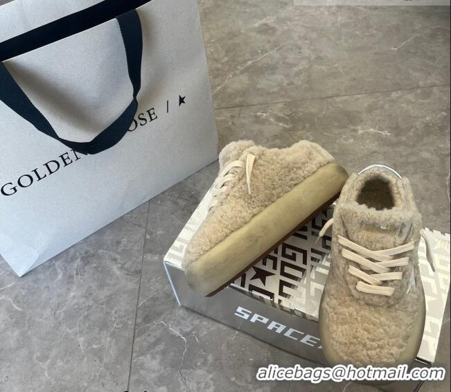 ​Cheapest Golden Goose Space-Star Shearling Sneakers with C0190 White Star Beige 2022