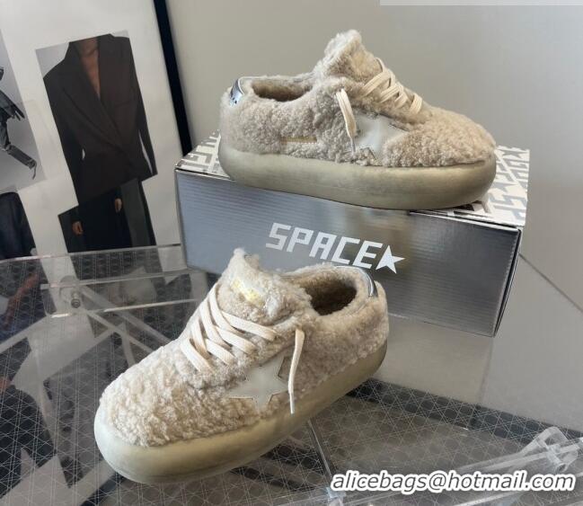 ​Cheapest Golden Goose Space-Star Shearling Sneakers with C0190 White Star Beige 2022