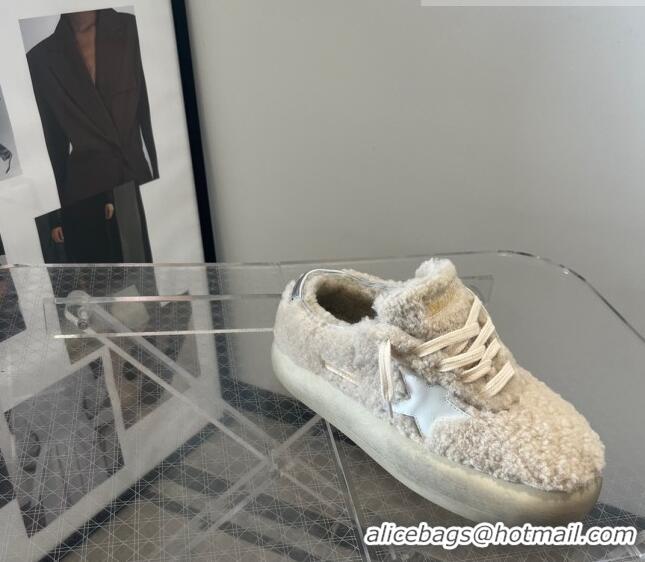 ​Cheapest Golden Goose Space-Star Shearling Sneakers with C0190 White Star Beige 2022