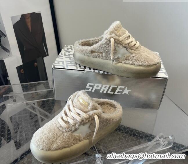 ​Top Quality Golden Goose Space-Star Shearling Sabots Sneaker with G0191 White Star Beige 2022