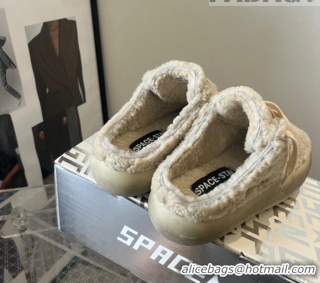 ​Top Quality Golden Goose Space-Star Shearling Sabots Sneaker with G0191 White Star Beige 2022