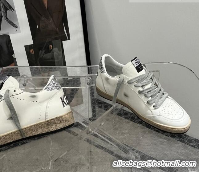 Top Quality Golden Goose GGDB Ball Star Calfskin Sneaker with 0812 Silver Glitter White 2023