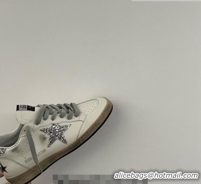 Top Quality Golden Goose GGDB Ball Star Calfskin Sneaker with 0812 Silver Glitter White 2023