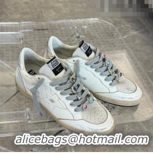 ​Discount Golden Goose GGDB Ball Star Calfskin Sneaker with Stone Charm 0813 White 2023