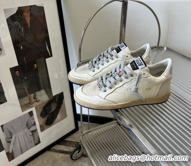 ​Discount Golden Goose GGDB Ball Star Calfskin Sneaker with Stone Charm 0813 White 2023