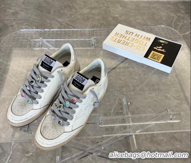 ​Discount Golden Goose GGDB Ball Star Calfskin Sneaker with Stone Charm 0813 White 2023