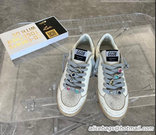 ​Discount Golden Goose GGDB Ball Star Calfskin Sneaker with Stone Charm 0813 White 2023