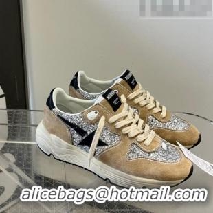 ​Promotional Golden Goose Running Sole Sneakers in Silver Glitter and Dove-gray Suede with 9047 black leather star 2023