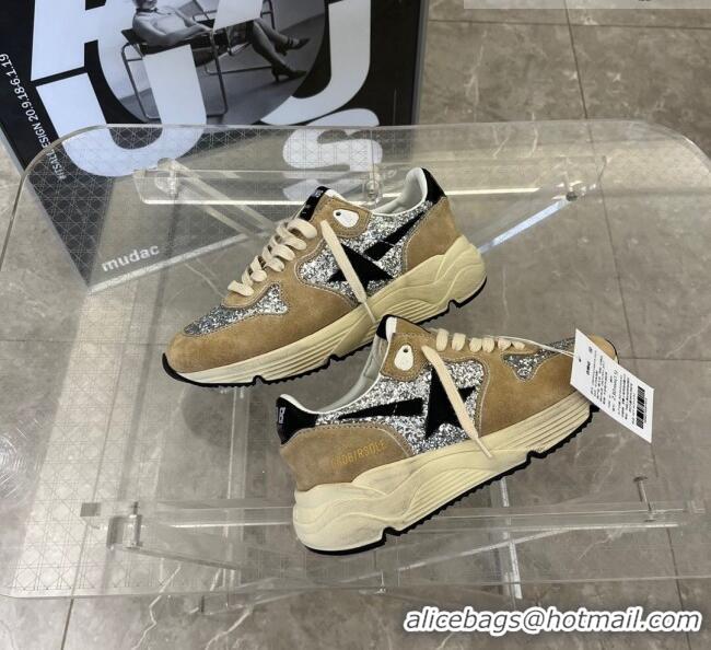 ​Promotional Golden Goose Running Sole Sneakers in Silver Glitter and Dove-gray Suede with 9047 black leather star 2023