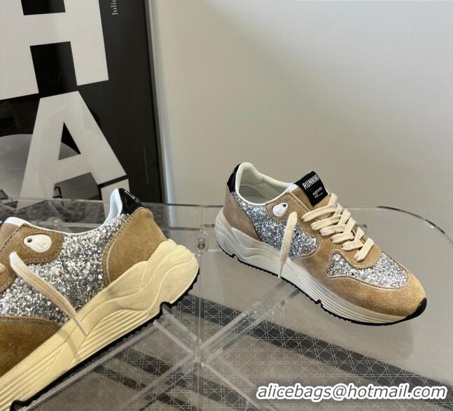 ​Promotional Golden Goose Running Sole Sneakers in Silver Glitter and Dove-gray Suede with 9047 black leather star 2023