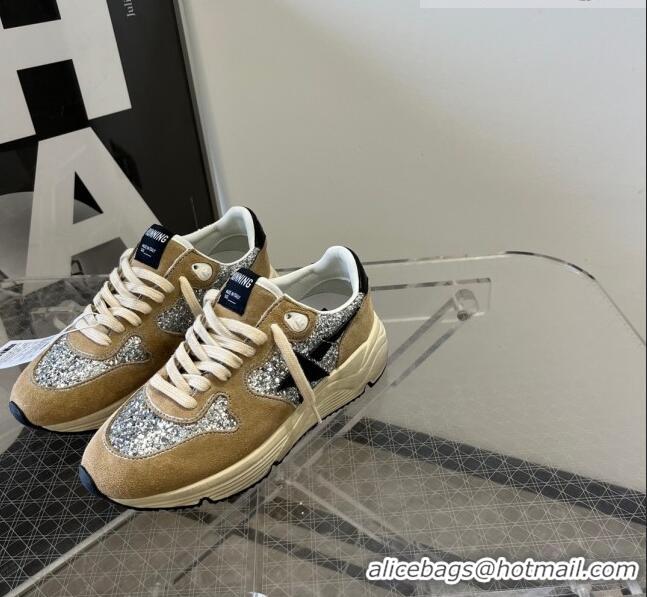 ​Promotional Golden Goose Running Sole Sneakers in Silver Glitter and Dove-gray Suede with 9047 black leather star 2023