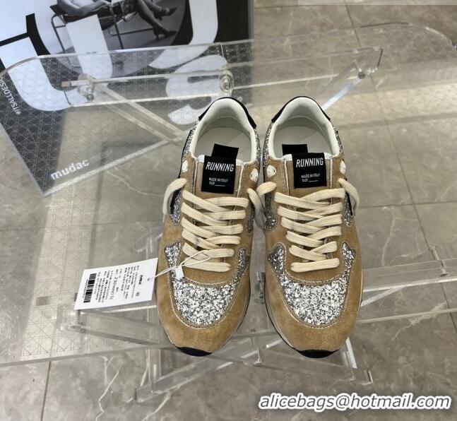 ​Promotional Golden Goose Running Sole Sneakers in Silver Glitter and Dove-gray Suede with 9047 black leather star 2023