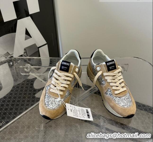 ​Promotional Golden Goose Running Sole Sneakers in Silver Glitter and Dove-gray Suede with 9047 black leather star 2023