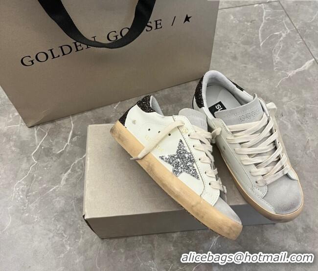 ​Promotional Golden Goose Super-Star Sneakers with silver star and brown glitter heel tab 9049 2023