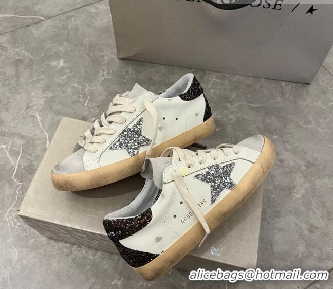 ​Promotional Golden Goose Super-Star Sneakers with silver star and brown glitter heel tab 9049 2023