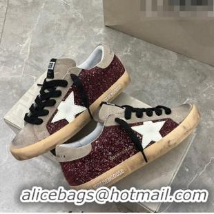 ​Pretty Style Golden Goose Super-Star Sneakers in Red glitter and grey suede with white leather star 9050 2023