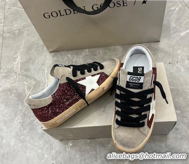 ​Pretty Style Golden Goose Super-Star Sneakers in Red glitter and grey suede with white leather star 9050 2023