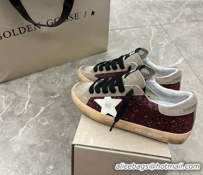 ​Pretty Style Golden Goose Super-Star Sneakers in Red glitter and grey suede with white leather star 9050 2023