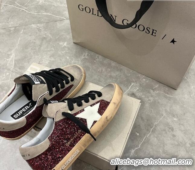 ​Pretty Style Golden Goose Super-Star Sneakers in Red glitter and grey suede with white leather star 9050 2023