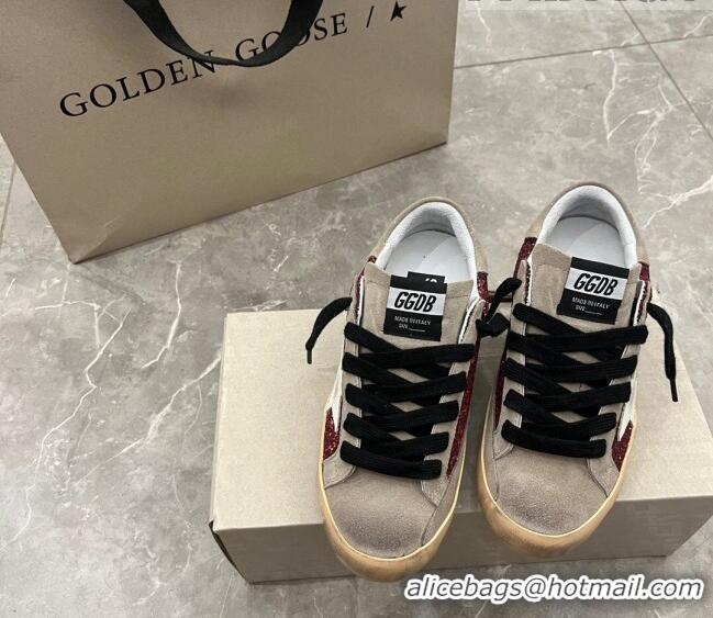 ​Pretty Style Golden Goose Super-Star Sneakers in Red glitter and grey suede with white leather star 9050 2023