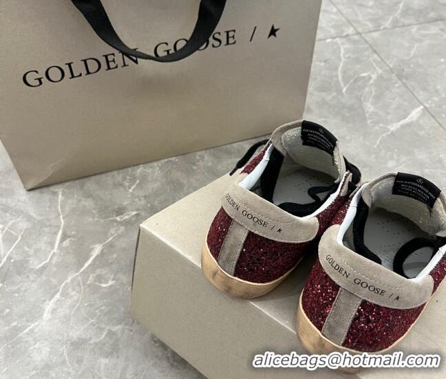 ​Pretty Style Golden Goose Super-Star Sneakers in Red glitter and grey suede with white leather star 9050 2023