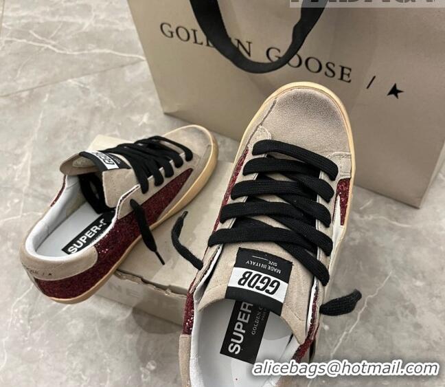 ​Pretty Style Golden Goose Super-Star Sneakers in Red glitter and grey suede with white leather star 9050 2023