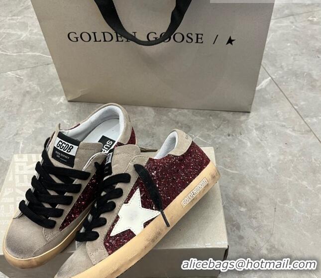 ​Pretty Style Golden Goose Super-Star Sneakers in Red glitter and grey suede with white leather star 9050 2023