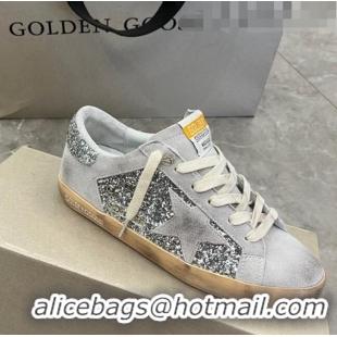 Well Crafted Golden Goose Super-Star Sneakers in silver glitter light grey suede 9051 2023