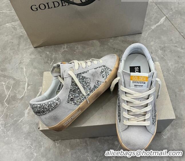 Well Crafted Golden Goose Super-Star Sneakers in silver glitter light grey suede 9051 2023