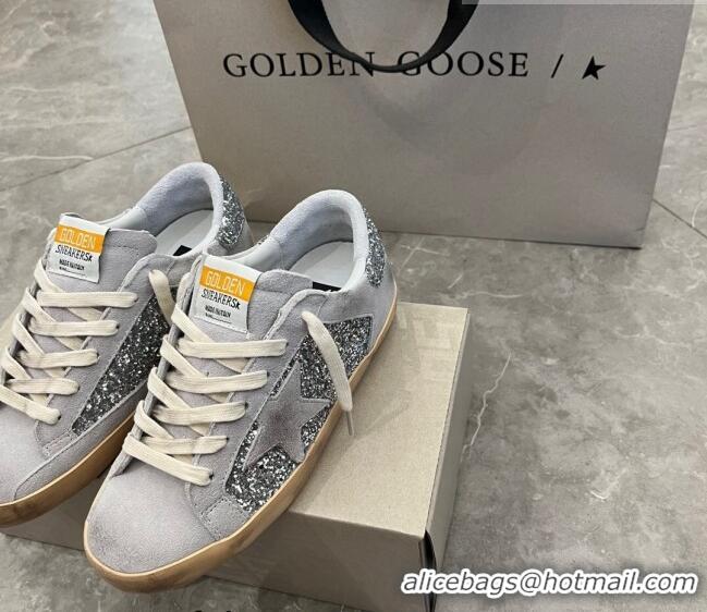 Well Crafted Golden Goose Super-Star Sneakers in silver glitter light grey suede 9051 2023