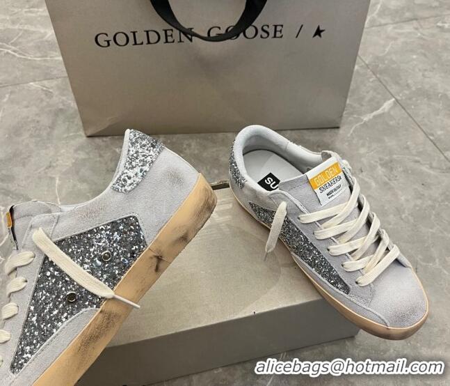 Well Crafted Golden Goose Super-Star Sneakers in silver glitter light grey suede 9051 2023